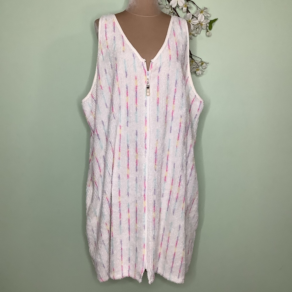 Stan Herman Sleeveless Chenille Zip Front Swim Coverup Robe Pockets V Neck